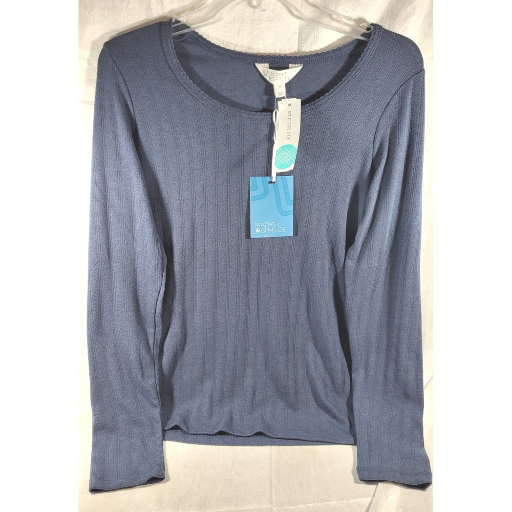 Stitch Fix Market & Spruce Scarlett Scoop Neck Pointelle Knit Top - Indigo - M